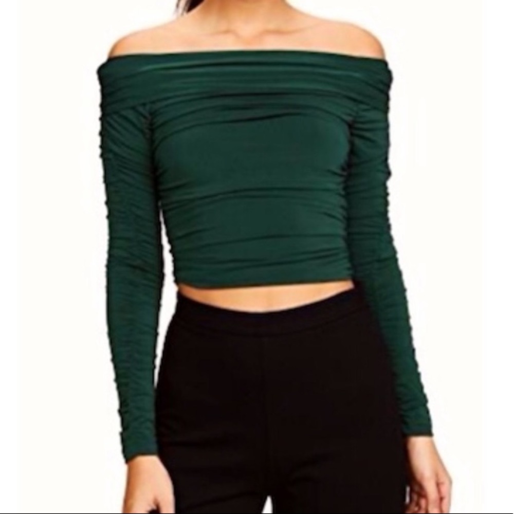 James & Elizabeth Emerald Green off the shoulder